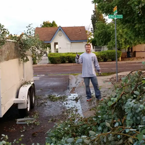 Trailer loaded with tree branches being hauled away