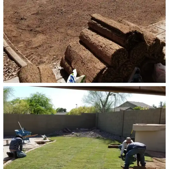 Sod installation before and after (tall, portrait)